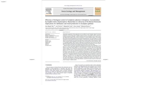 Efficiency of biological control of Gonipterus platensis (Coleoptera: Curculionidae) by Anaphes nitens (Hymenoptera: Mymaridae) in cold areas of the Iberian Peninsula: Implications for defoliation and wood production in Eucalyptus globulus